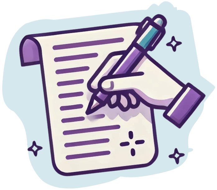 Icon of a pen writing on a piece of paper, representing bespoke.